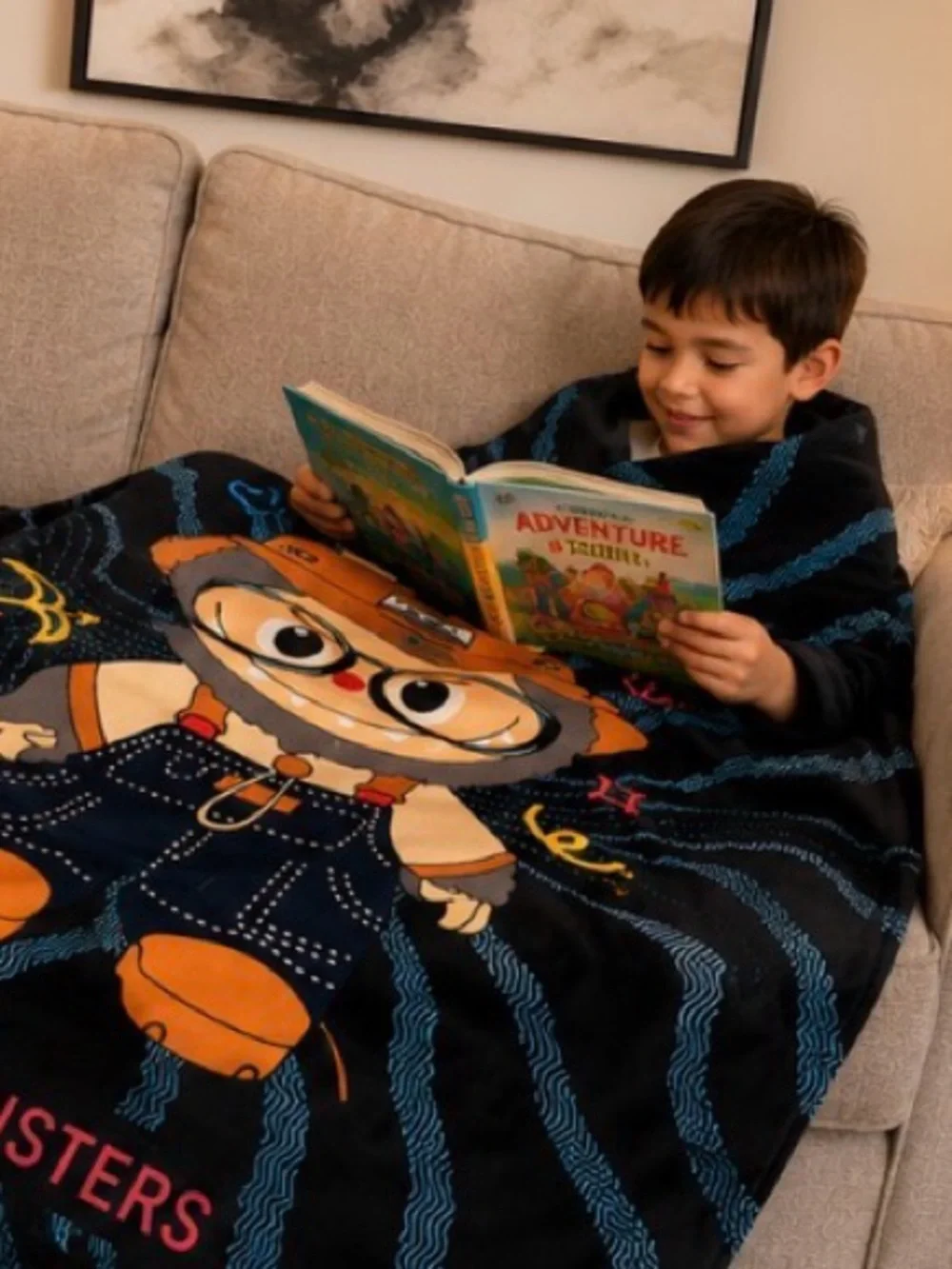 58 x 79 Inch Cozy Cartoon Character Throw, Soft Fleece Blanket for Kids & Adults